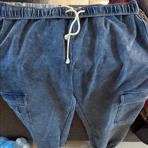 Vanilla Star Washed Blue Drawstring Cargo Joggers